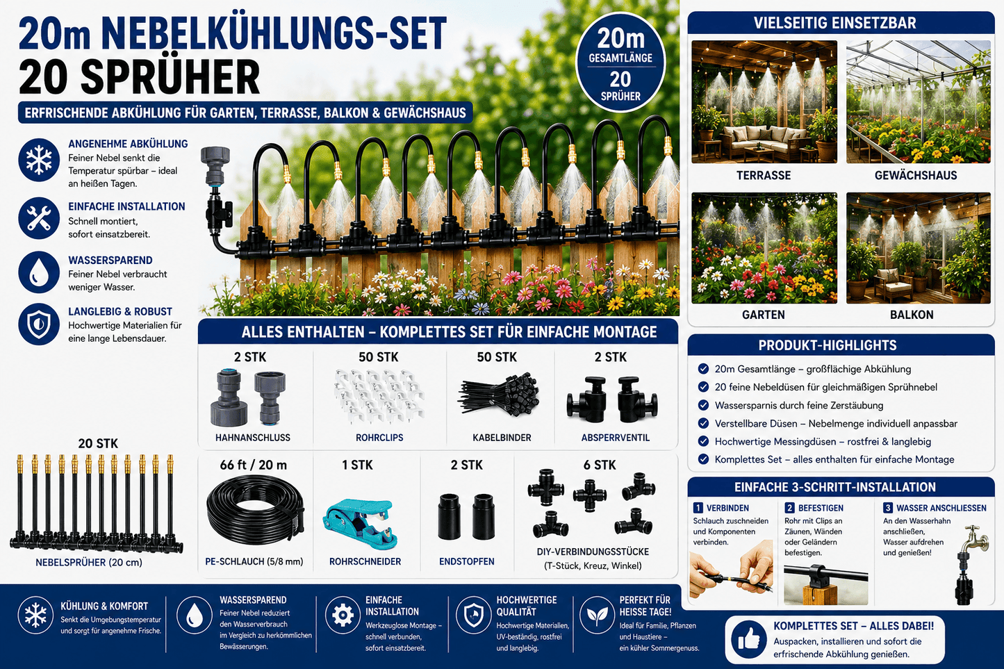 Nebelkühlsystem Garten 360° Nebeldüsen Set