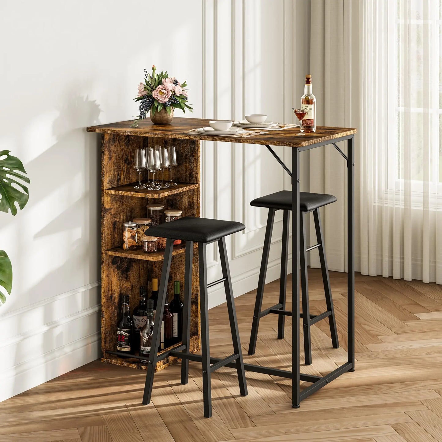 Bartisch Set mit 2 Hockern & Stauraum | Platzsparend
