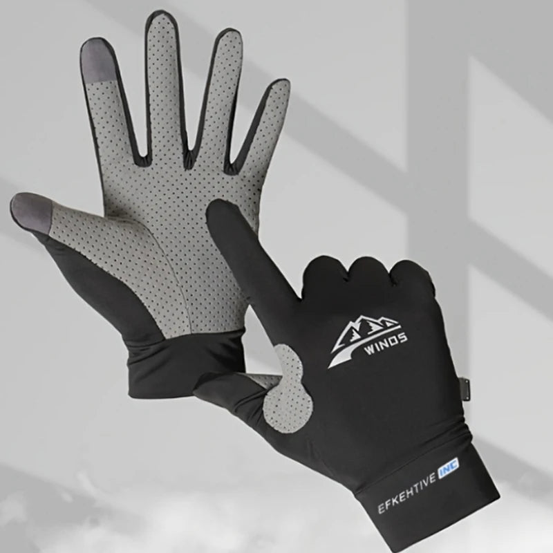 Touchscreen-Sporthandschuhe in Schwarz mit griffiger Handfläche, atmungsaktivem Polyestergewebe und hohem Tragekomfort für Fahrrad, MTB und Outdoor-Aktivitäten.