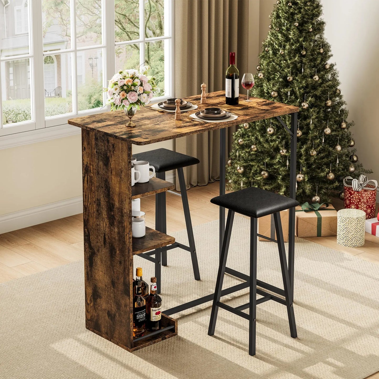 Bartisch Set mit 2 Hockern & Stauraum | Platzsparend