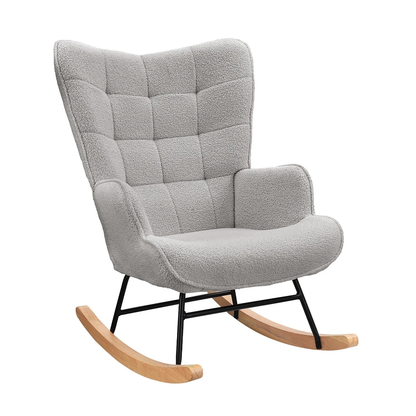 Schaukelstuhl Relaxsessel Teddy-Samt Grau – Moderner Relaxsessel mit weicher Polsterung und elegantem Holzgestell.