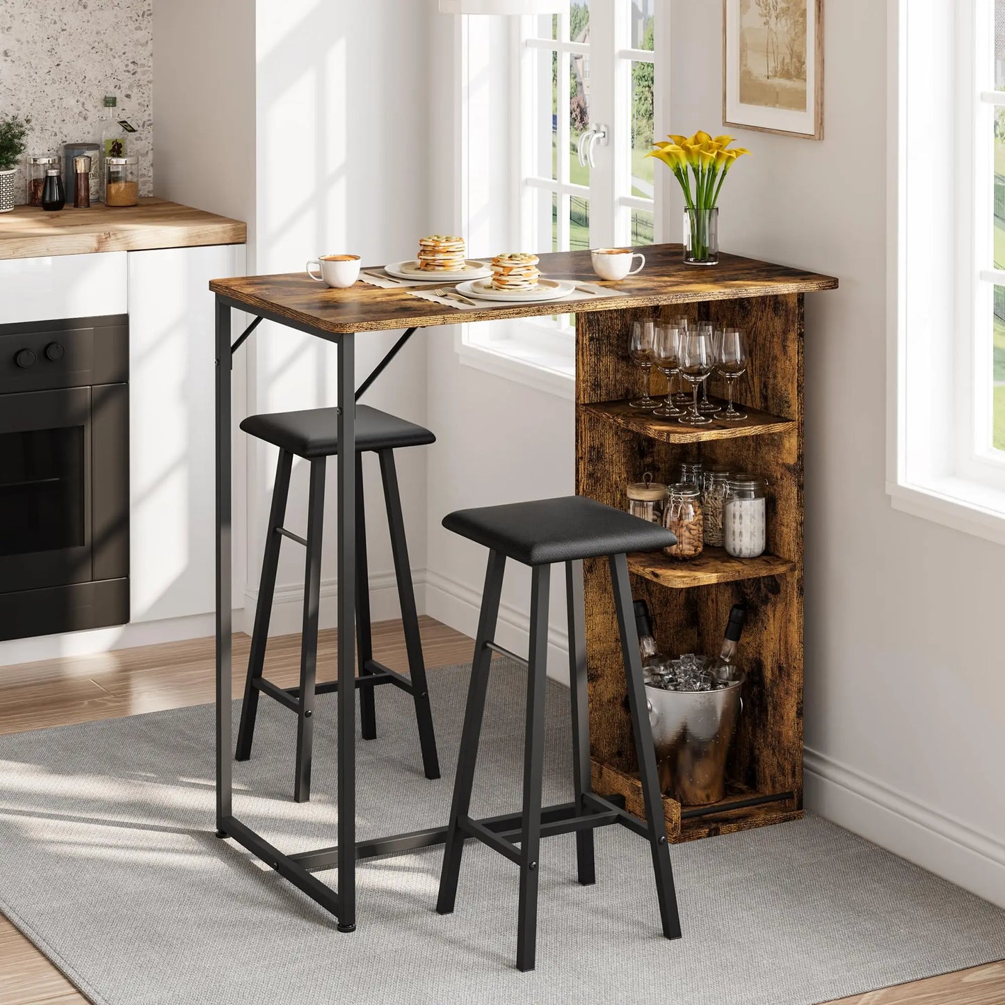 Bartisch Set mit 2 Hockern & Stauraum | Platzsparend
