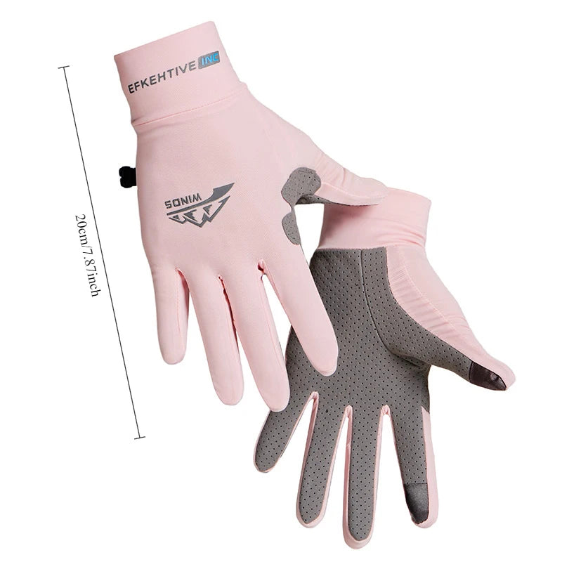 Rosa Vollfinger Fahrradhandschuhe mit Touchscreen-Funktion, atmungsaktivem Polyestergewebe und griffiger Handfläche für MTB, Radfahren, Wandern und Outdoor-Aktivitäten.