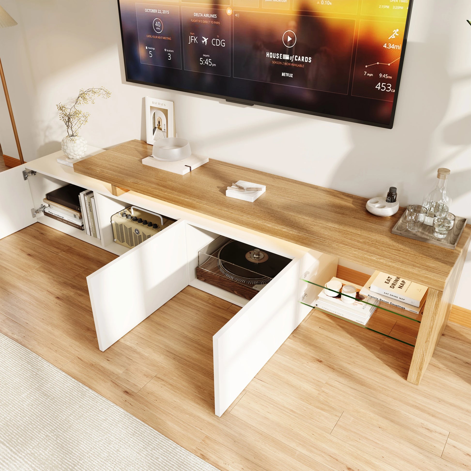 TV Lowboard Weiß Hochglanz mit Schubladen und Ablagefächern