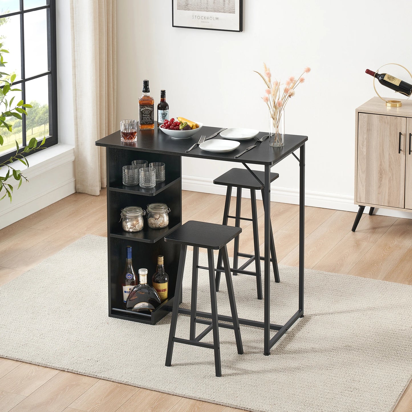 Bartisch Set mit 2 Hockern & Stauraum | Platzsparend