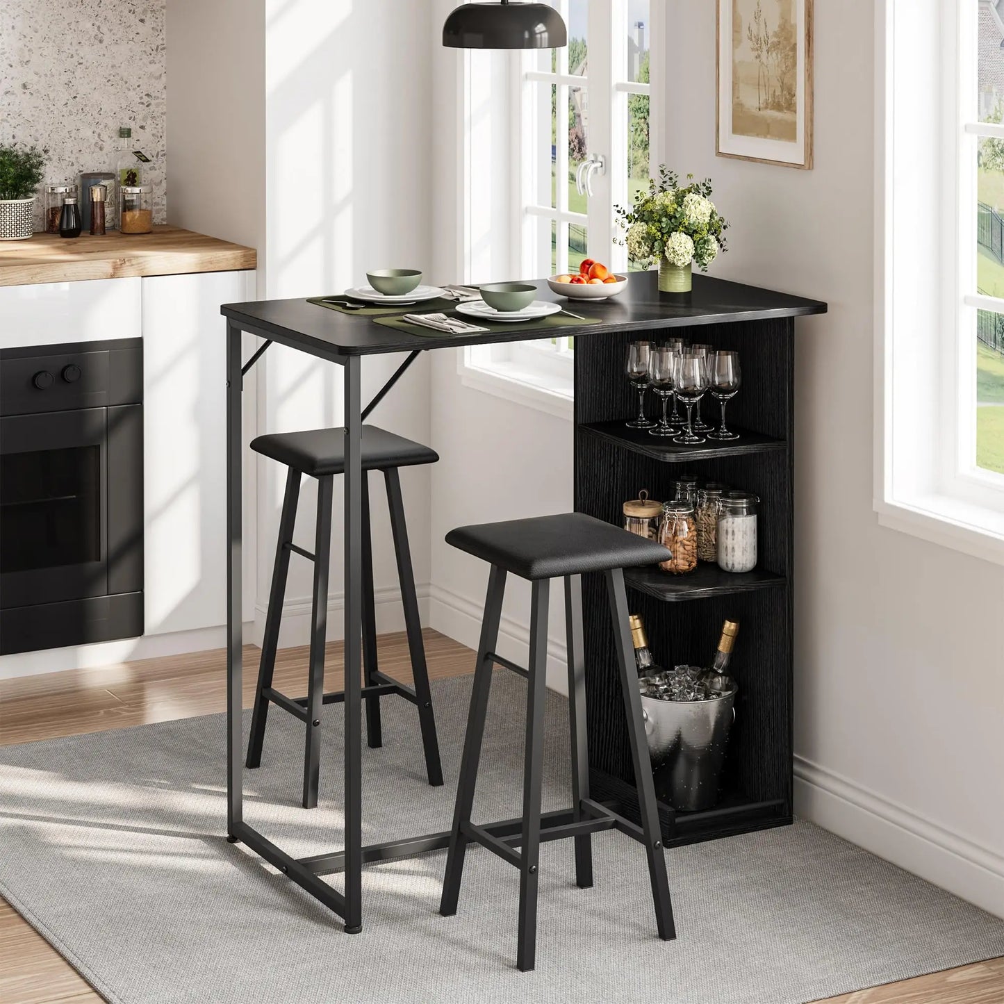 Bartisch Set mit 2 Hockern & Stauraum | Platzsparend