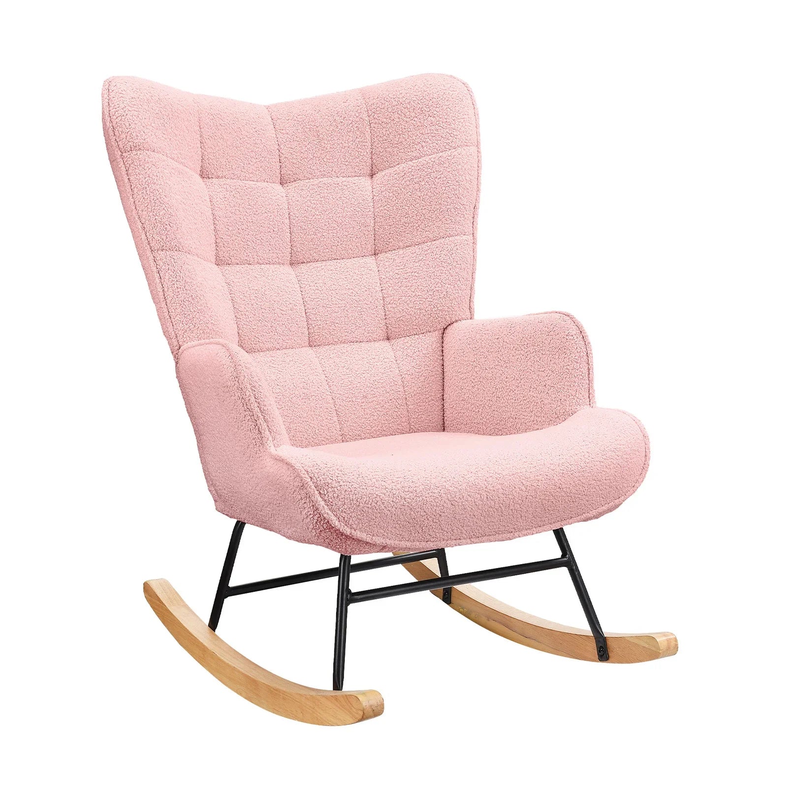 Schaukelstuhl Relaxsessel Teddy-Samt Rosa – Moderner Relaxsessel mit weicher Polsterung und elegantem Holzgestell.