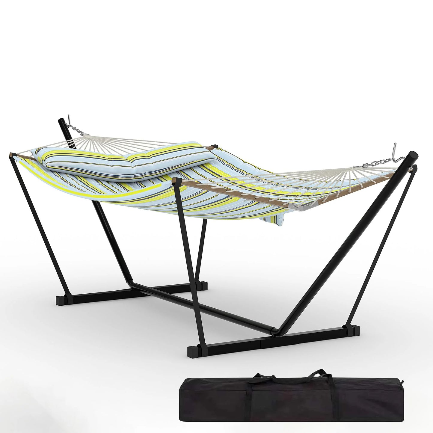 2 Personen Hängematte mit Gestell – Outdoor & Indoor, Verstellbarer Stahlrahmen, Wetterfest, inkl. Kissen – Bis 200kg Belastbar