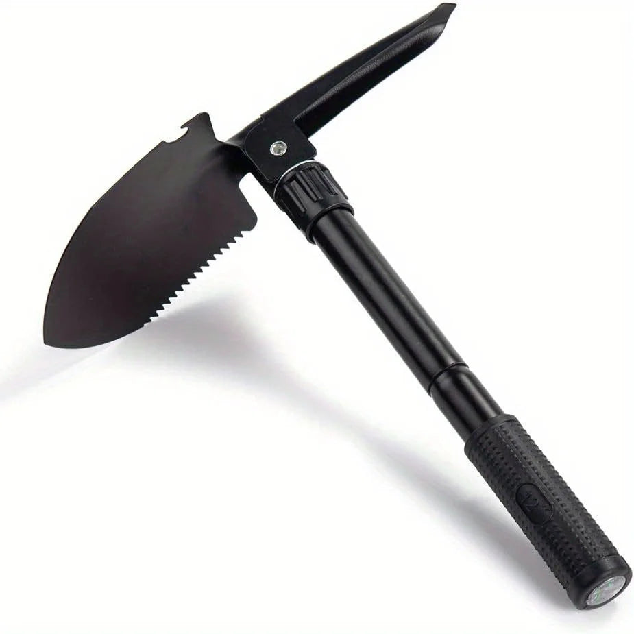 5-in-1 Überlebensschaufel kompakt – Taktikspaten aus Edelstahl mit Säge, Kompass & Flaschenöffner für Camping & Outdoor