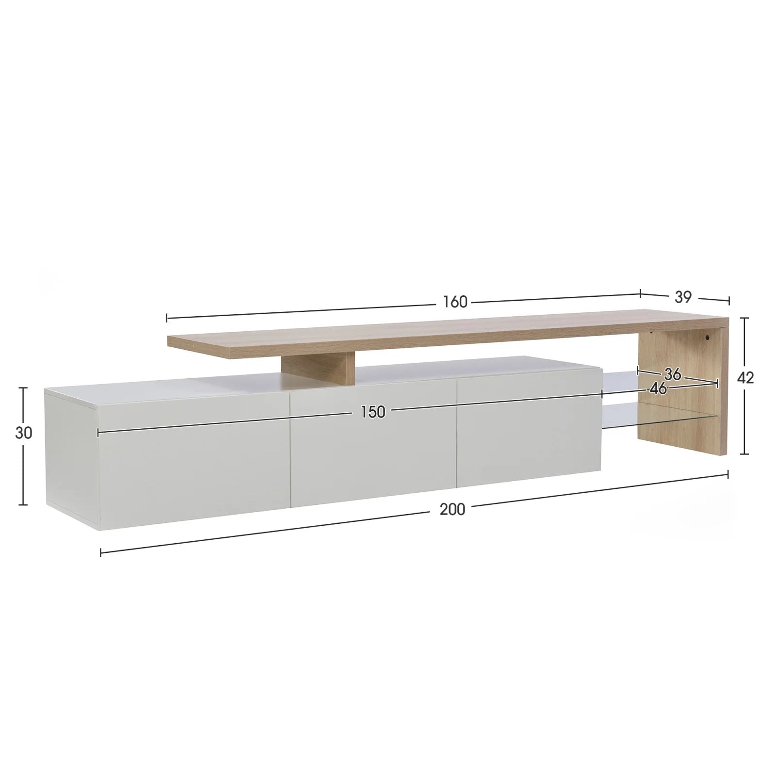 TV Lowboard Weiß Hochglanz mit Holzoptik und Stauraum