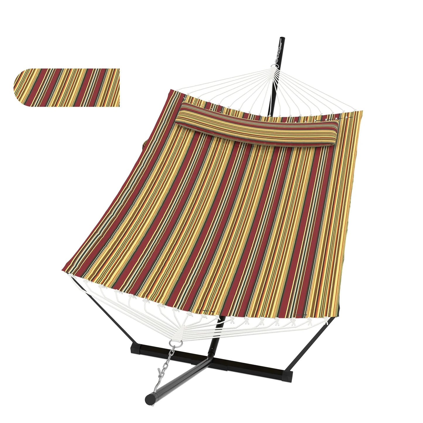 2 Personen Hängematte mit Gestell – Outdoor & Indoor, Verstellbarer Stahlrahmen, Wetterfest, inkl. Kissen – Bis 200kg Belastbar