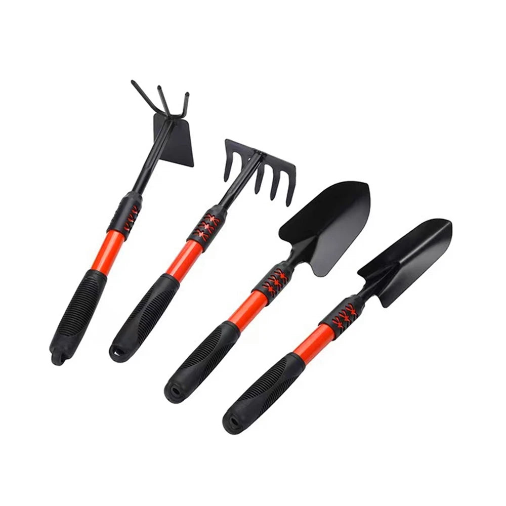 4-teiliges Gartenwerkzeug Set – Schaufel, Rechen & Hacke | Robuste Hand Gartengeräte aus Stahl für Pflanzen, Unkraut & Gemüsebeet