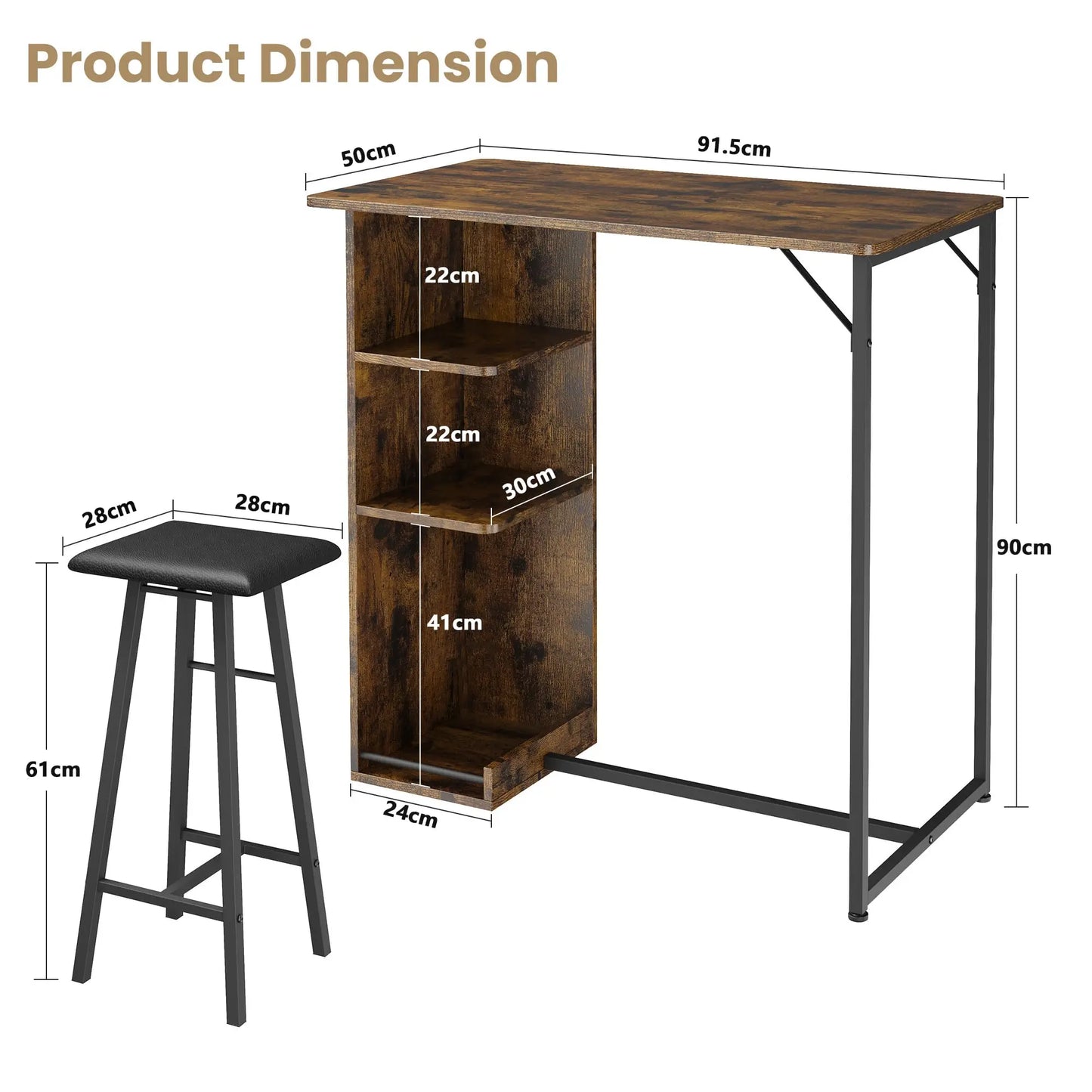 Bartisch Set mit 2 Hockern & Stauraum | Platzsparend