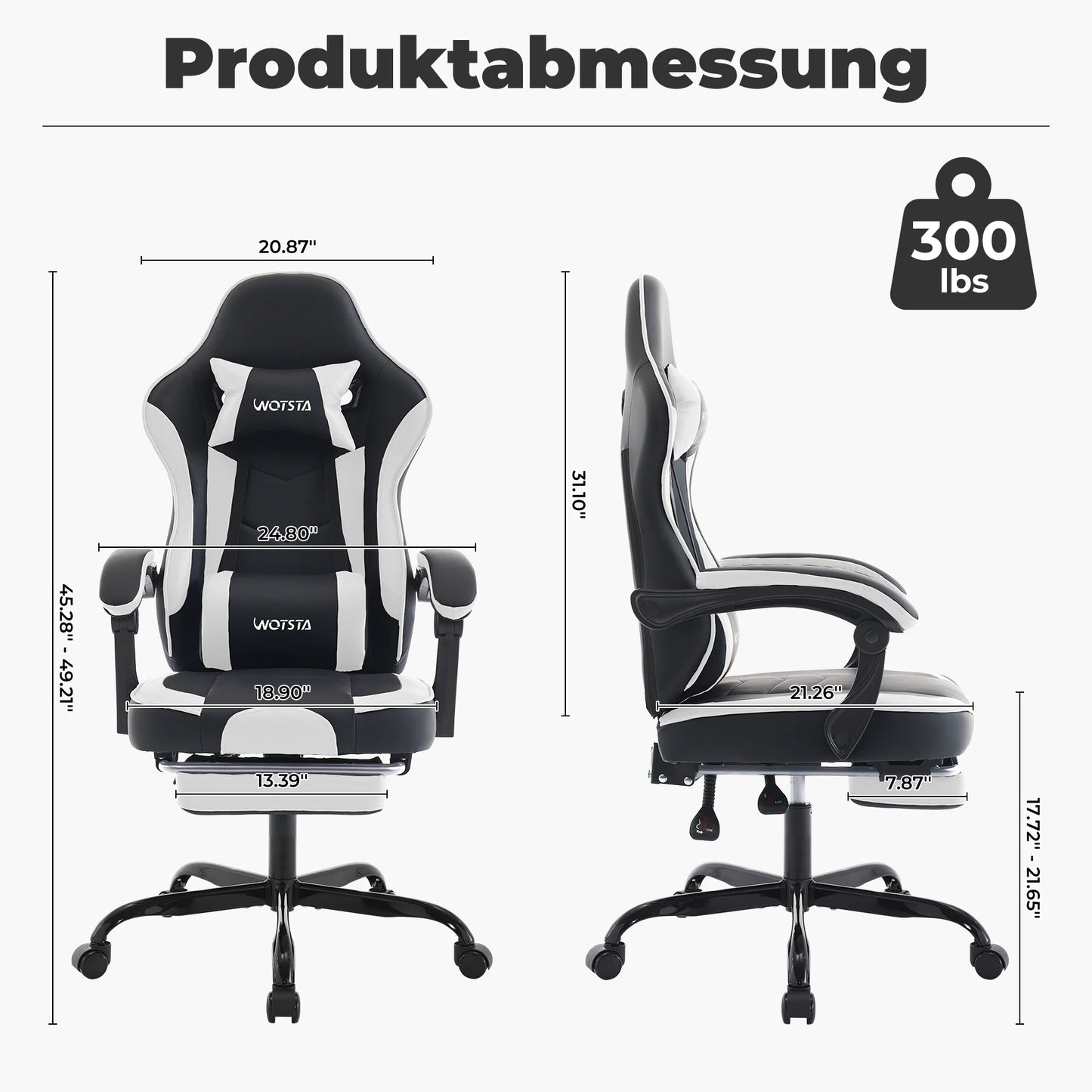 Ergonomischer Gaming Stuhl mit Fußstütze – Höhenverstellbarer Bürostuhl mit Lendenkissen & Kopfstütze