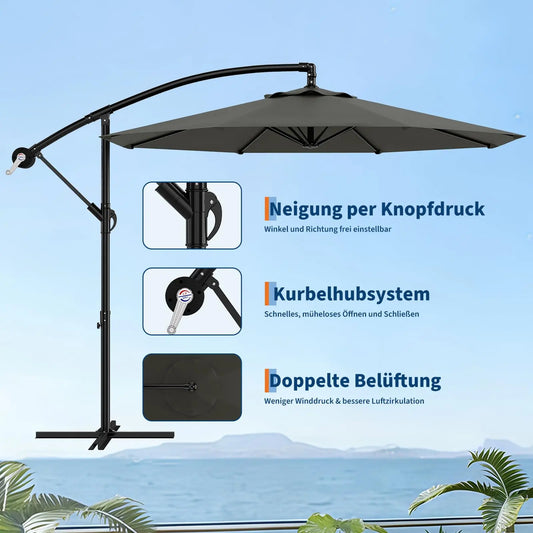 300 cm Freiarm-Sonnenschirm 360° drehbar – Ampelschirm mit Kurbel & Neigefunktion, wasserfest & UV-Schutz, Gartenschirm mit Ständer für Terrasse & Balkon