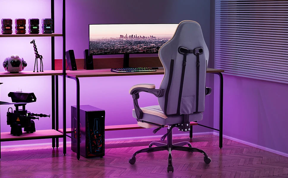 Ergonomischer Gaming Stuhl mit Fußstütze – Höhenverstellbarer Bürostuhl mit Lendenkissen & Kopfstütze