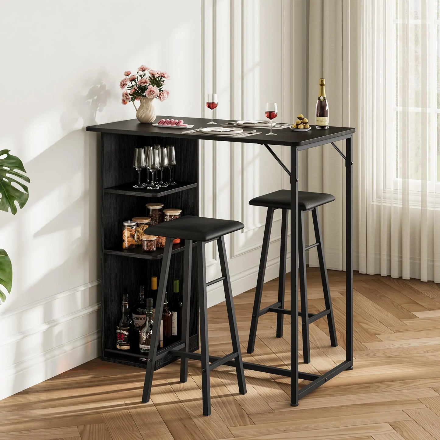 Bartisch Set mit 2 Hockern & Stauraum | Platzsparend