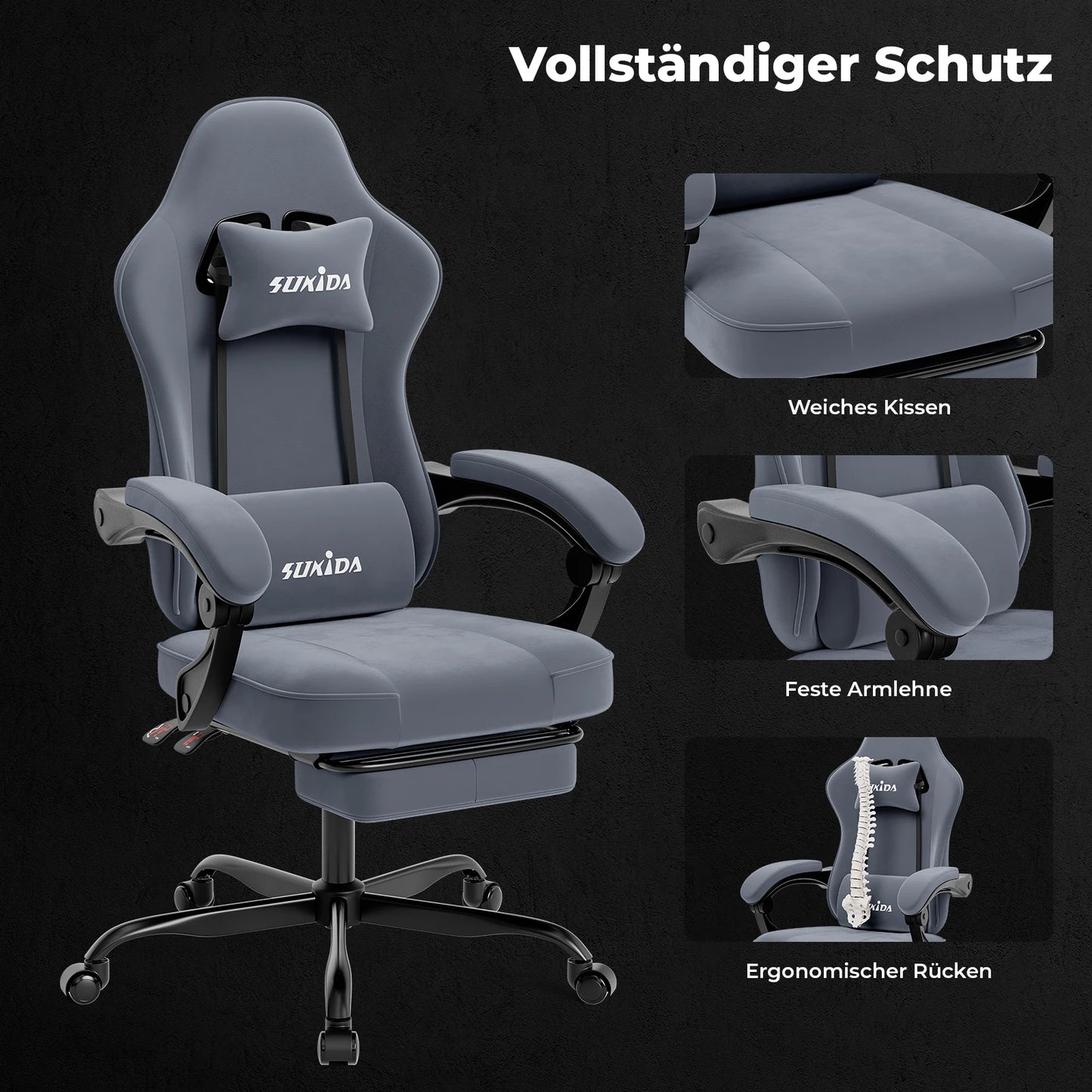 Gaming-Stuhl mit Fußstütze – Ergonomischer Bürostuhl mit Lendenstütze & verstellbarem Komfort