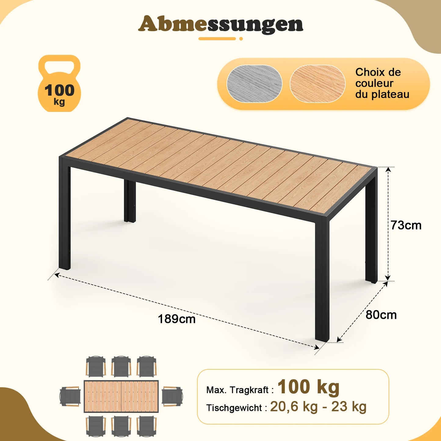 Aluminium Gartentisch wetterfest für Garten und Terrasse