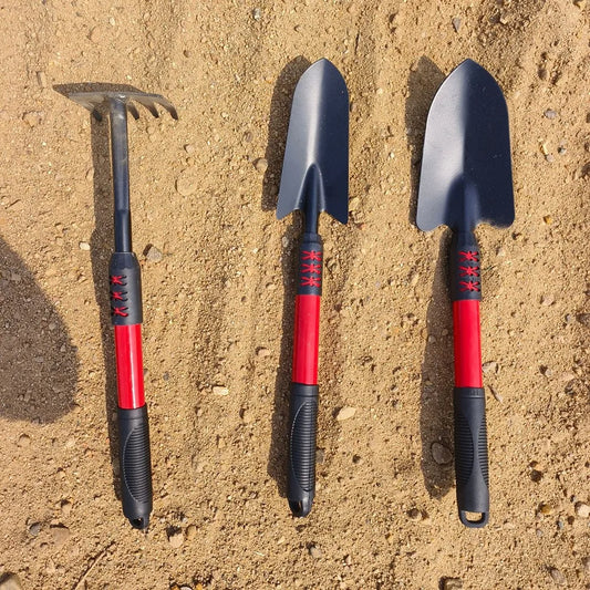 4-teiliges Gartenwerkzeug Set – Schaufel, Rechen & Hacke | Robuste Hand Gartengeräte aus Stahl für Pflanzen, Unkraut & Gemüsebeet