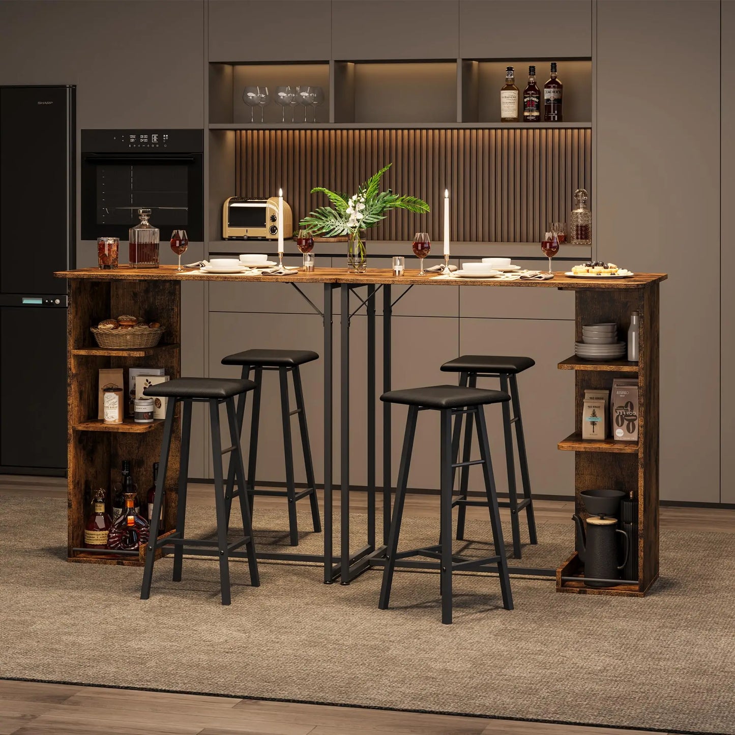 Bartisch Set mit 2 Hockern & Stauraum | Platzsparend