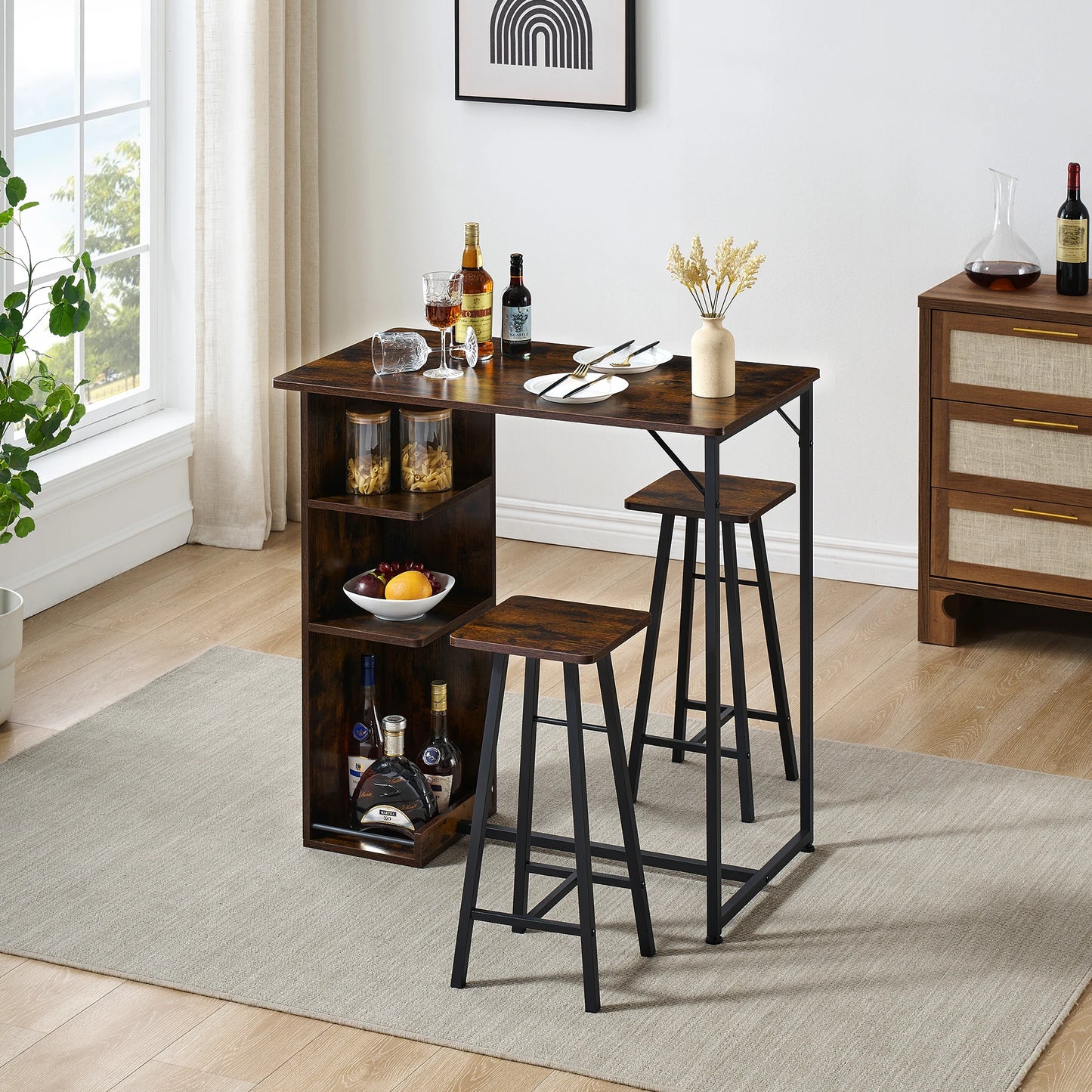 Bartisch Set mit 2 Hockern & Stauraum | Platzsparend
