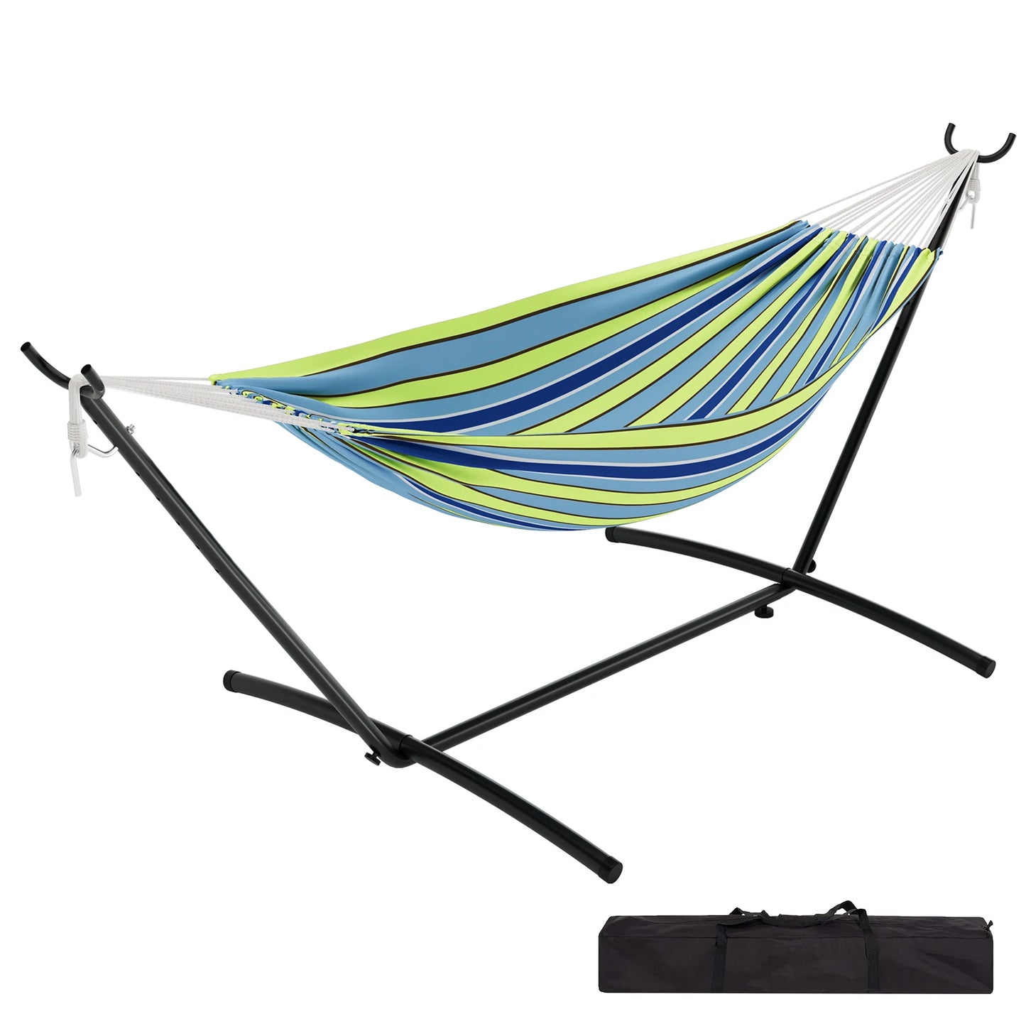 Doppel-Hängematte mit Gestell für 2 Personen – Outdoor & Indoor – Tragbare Gartenhängematte mit Stahlrahmen, 200 kg belastbar, inkl. Tragetasche