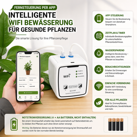 Smartes WiFi-Bewässerungssystem mit Pumpe – Automatische Pflanzenbewässerung für bis zu 20 Töpfe