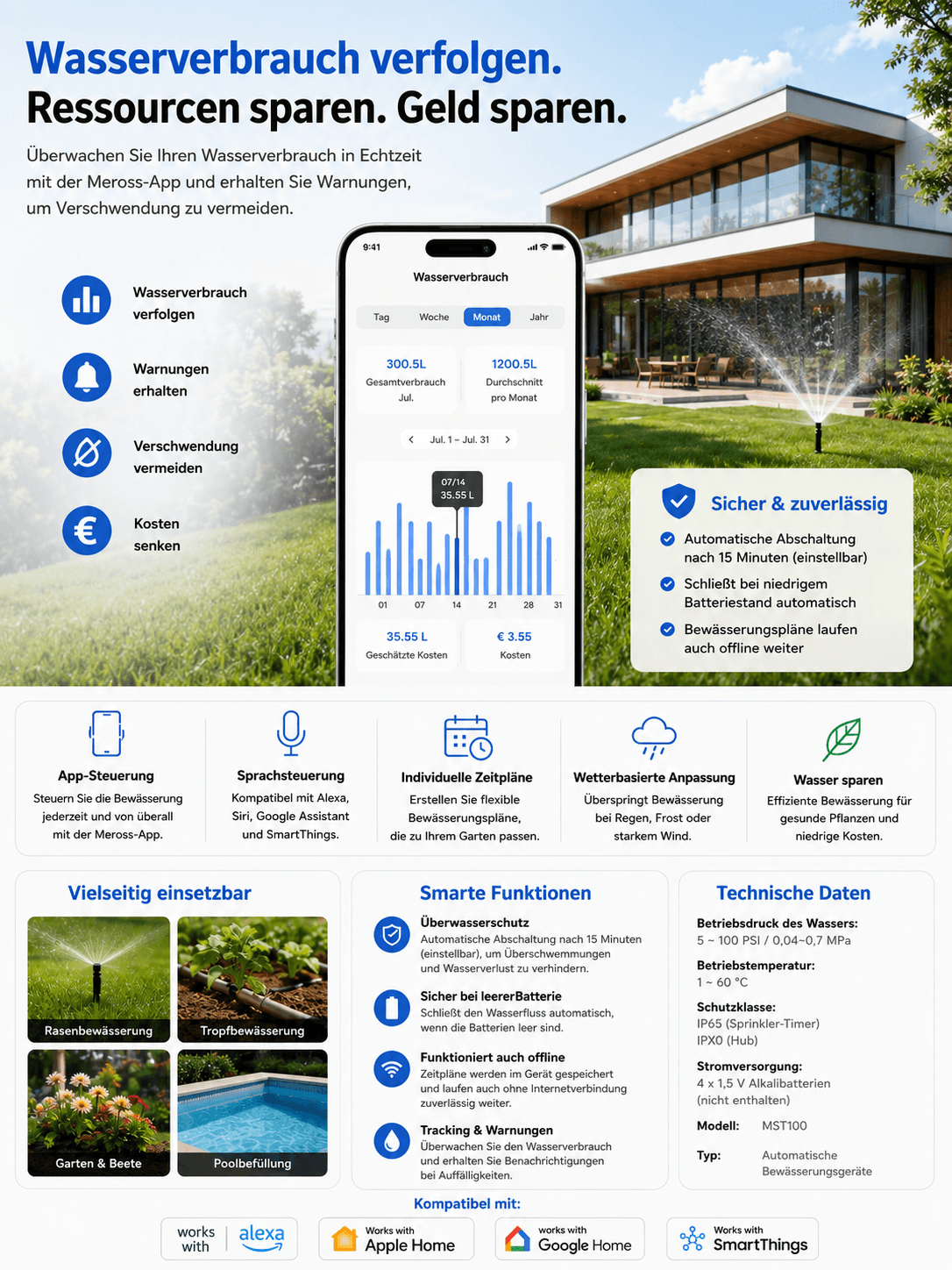 Meross Smart WLAN Bewässerungscomputer für Garten