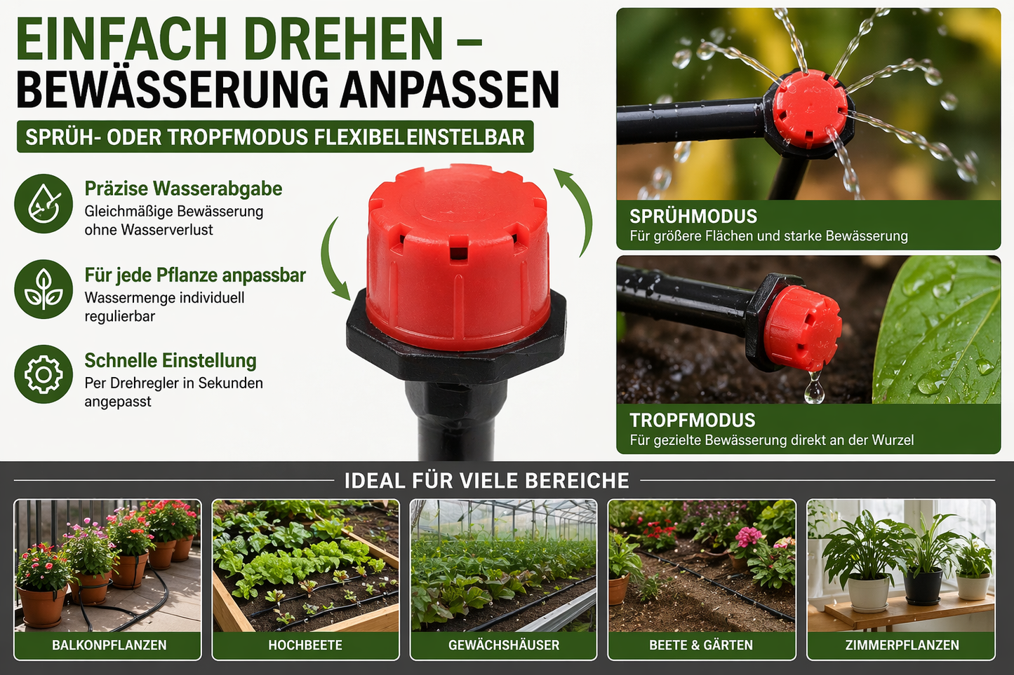 Tropfbewässerungssystem 20–50 m – Automatische Pflanzenbewässerung für Balkon, Garten & Gewächshaus | 1/4 Zoll Bewässerungsset mit verstellbaren Tropfern | DIY Mikro Bewässerung Set