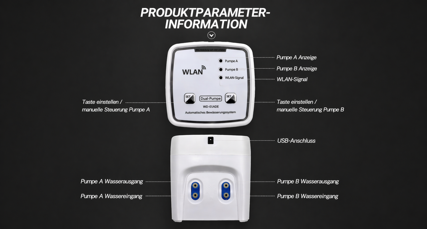 Smartes WiFi-Bewässerungssystem mit Pumpe – Automatische Pflanzenbewässerung für bis zu 20 Töpfe