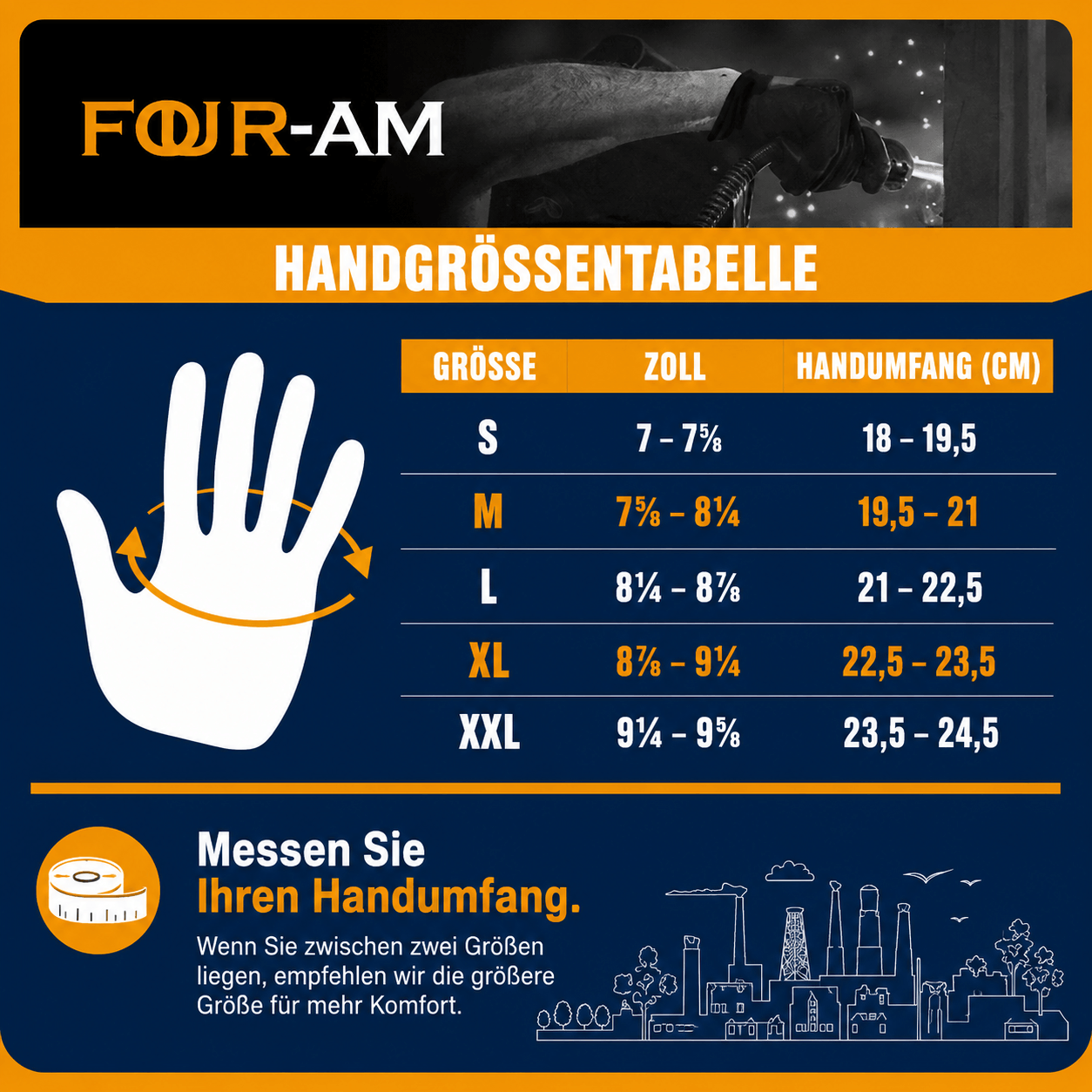 Touchscreen Arbeitshandschuhe mit starkem Grip Größentabelle