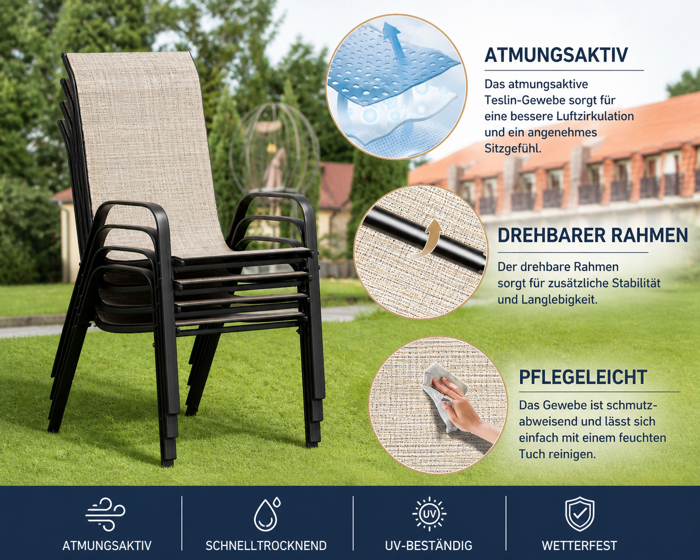 Terrassenstühle wetterfest mit hoher Rückenlehne und Komfort