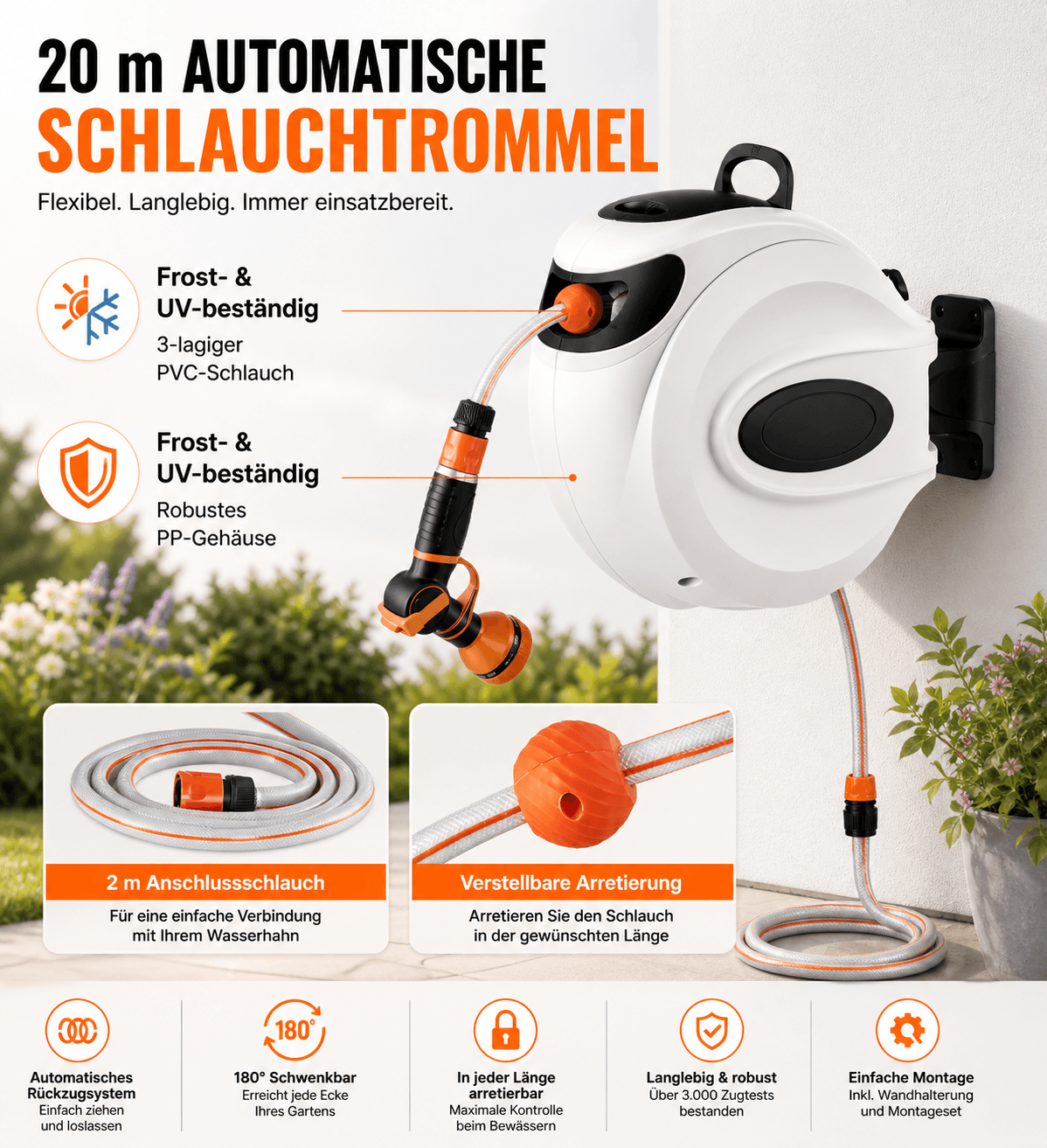 Automatische Schlauchtrommel mit Wandhalterung mit stoper