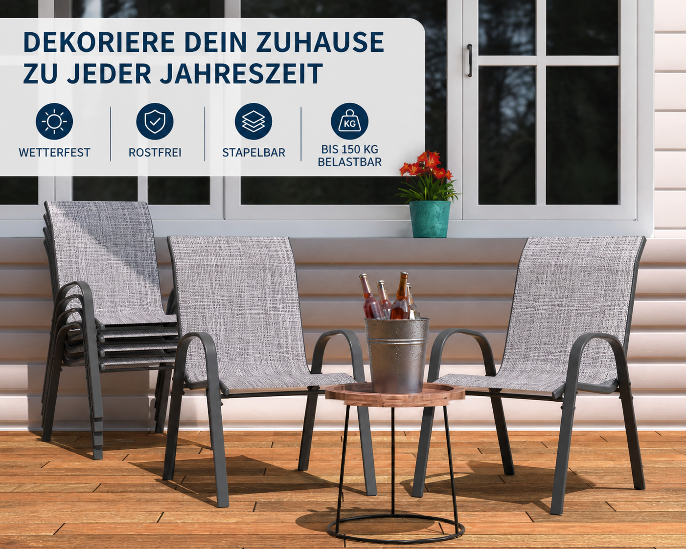 Terrassenstühle wetterfest im 6er Set für Garten und Terrasse