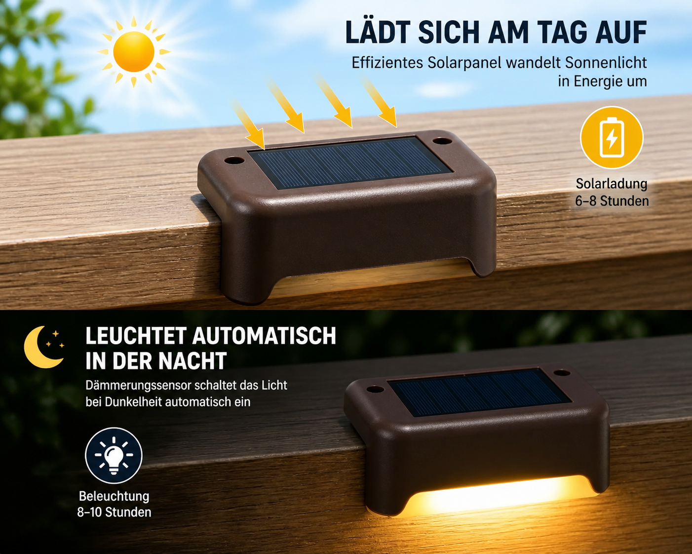 Solar LED Treppenleuchten 1/4/8/12 Stück – Outdoor Gartenbeleuchtung wasserdicht, Solar Stufenlicht für Terrasse, Wege & Garten