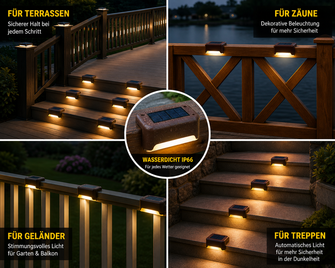 Solar LED Treppenleuchten 1/4/8/12 Stück – Outdoor Gartenbeleuchtung wasserdicht, Solar Stufenlicht für Terrasse, Wege & Garten