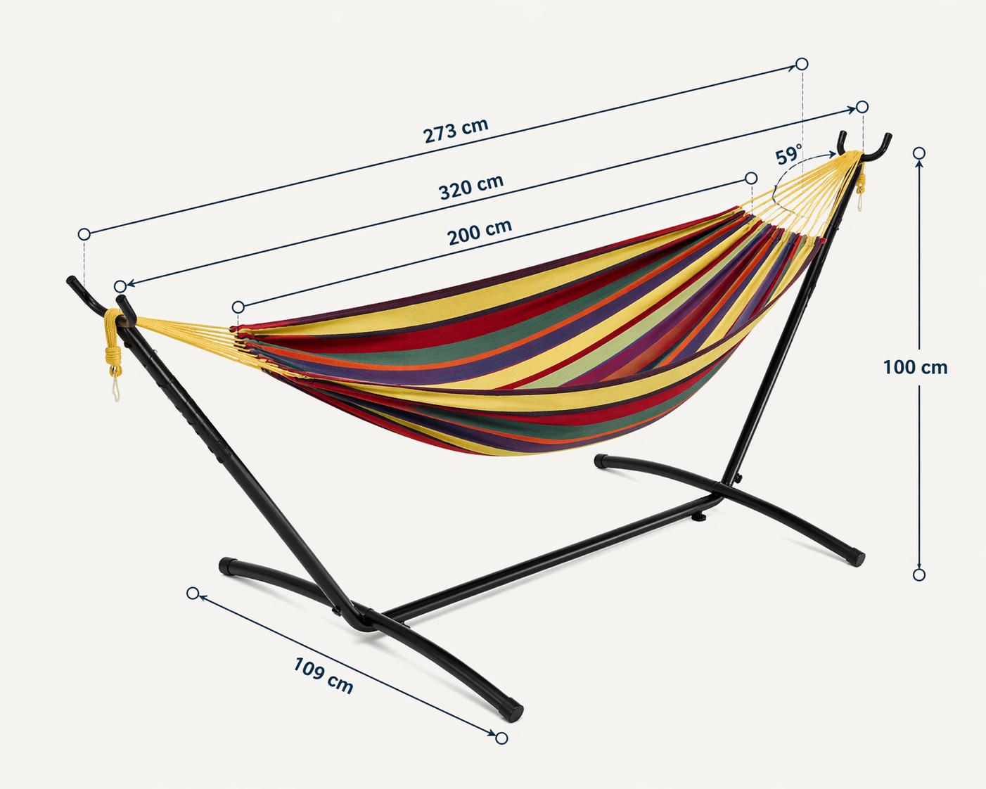 Doppel-Hängematte mit Gestell für 2 Personen – Outdoor & Indoor – Tragbare Gartenhängematte mit Stahlrahmen, 200 kg belastbar, inkl. Tragetasche