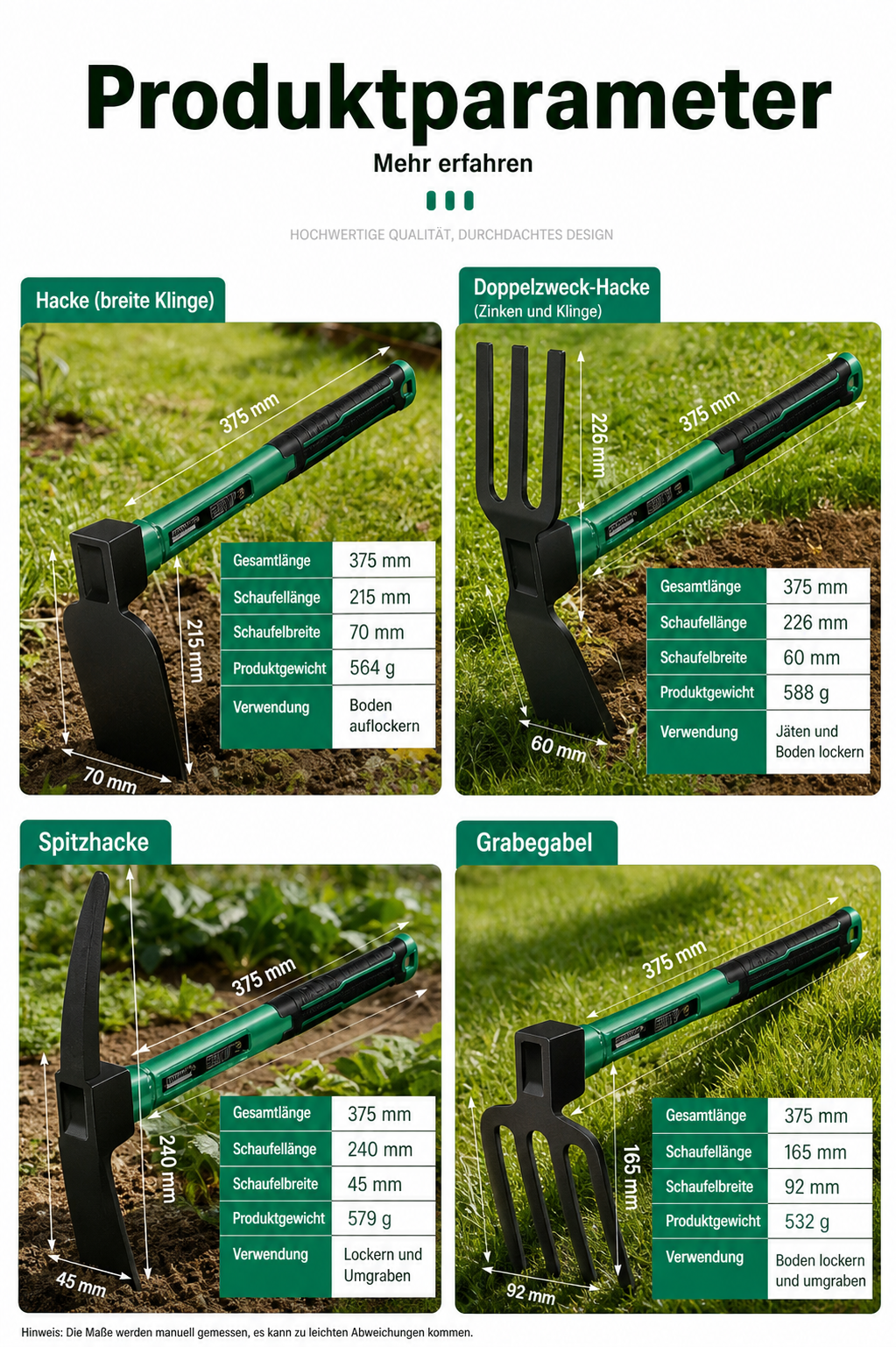 BAOLIAN Gartenwerkzeuge – Schaufel, Hacke & Harken mit rutschfestem Gummigriff für Garten & Pflanzenpflege