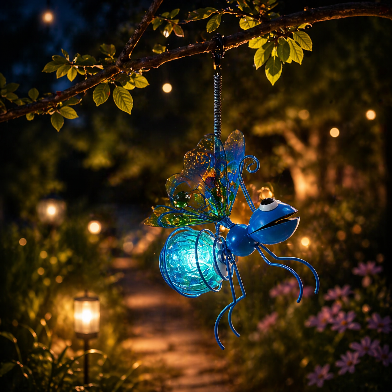 Solar Bienen Laterne Metall LED – Garten Hängedeko, Libelle Solar Licht für Balkon, Terrasse & Outdoor Dekoration