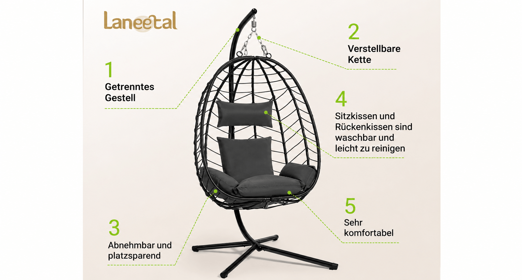 Hängesessel mit Gestell Bemassung