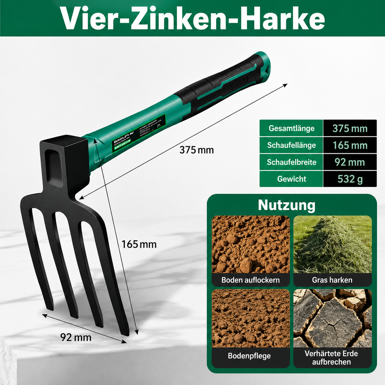 BAOLIAN Gartenwerkzeuge – Schaufel, Hacke & Harken mit rutschfestem Gummigriff für Garten & Pflanzenpflege
