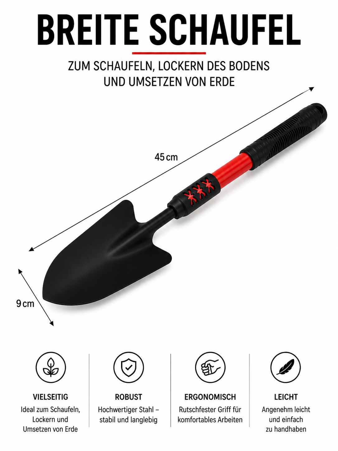 4-teiliges Gartenwerkzeug Set – Schaufel, Rechen & Hacke | Robuste Hand Gartengeräte aus Stahl für Pflanzen, Unkraut & Gemüsebeet