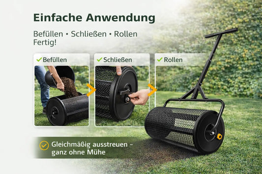 Torfstreuer für Rasen aus Metall – Gleichmäßig Sand, Dünger & Saatgut verteilen