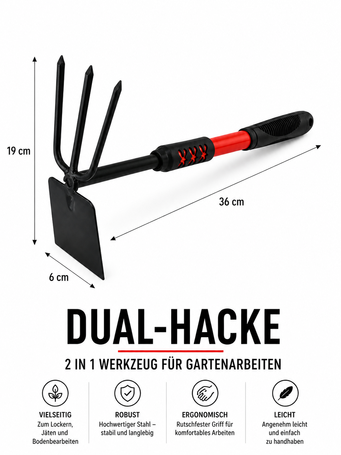 4-teiliges Gartenwerkzeug Set – Schaufel, Rechen & Hacke | Robuste Hand Gartengeräte aus Stahl für Pflanzen, Unkraut & Gemüsebeet