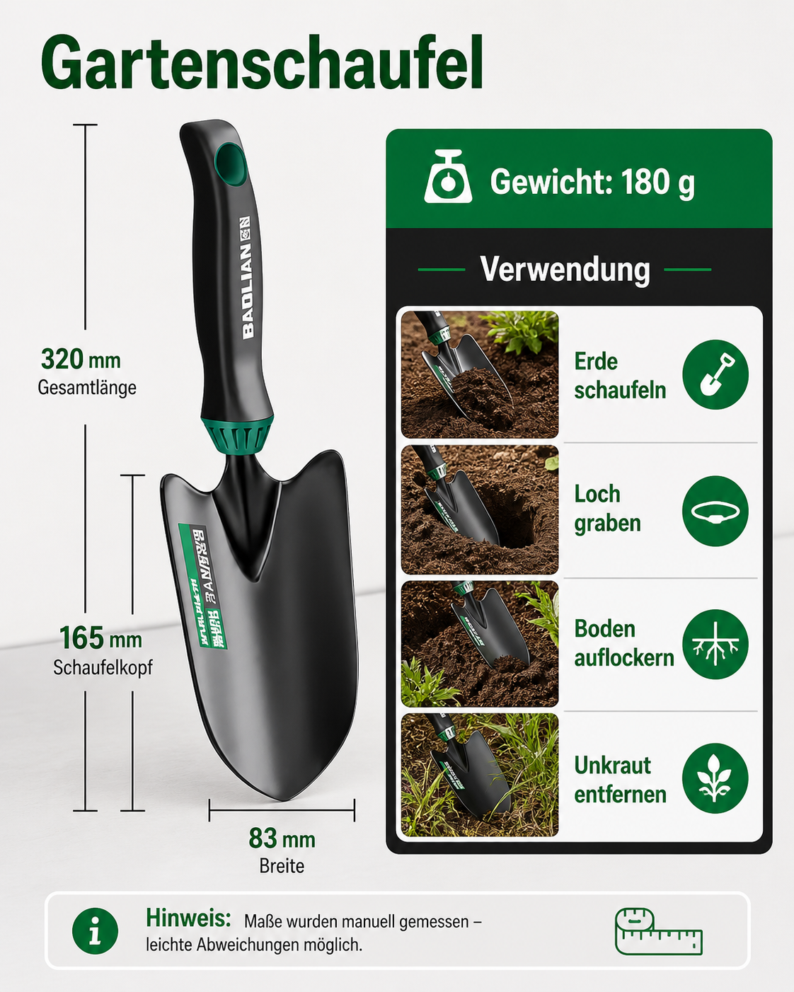 Robustes 3-teiliges Gartenwerkzeug-Set aus Hochleistungsstahl – Pflanzschaufel, 5-Zinken-Grabegabel & Unkrautjäter – Ergonomisch & rutschfest für komfortables Arbeiten