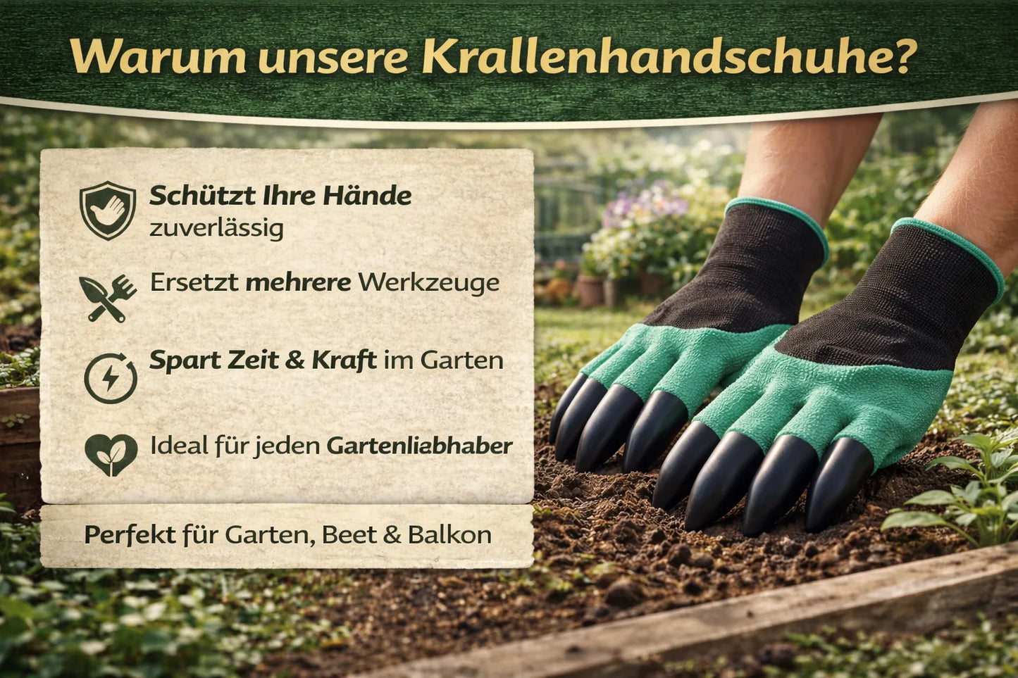 Gartenhandschuhe mit Krallen – Graben, Pflanzen & Unkraut entfernen ohne Werkzeug